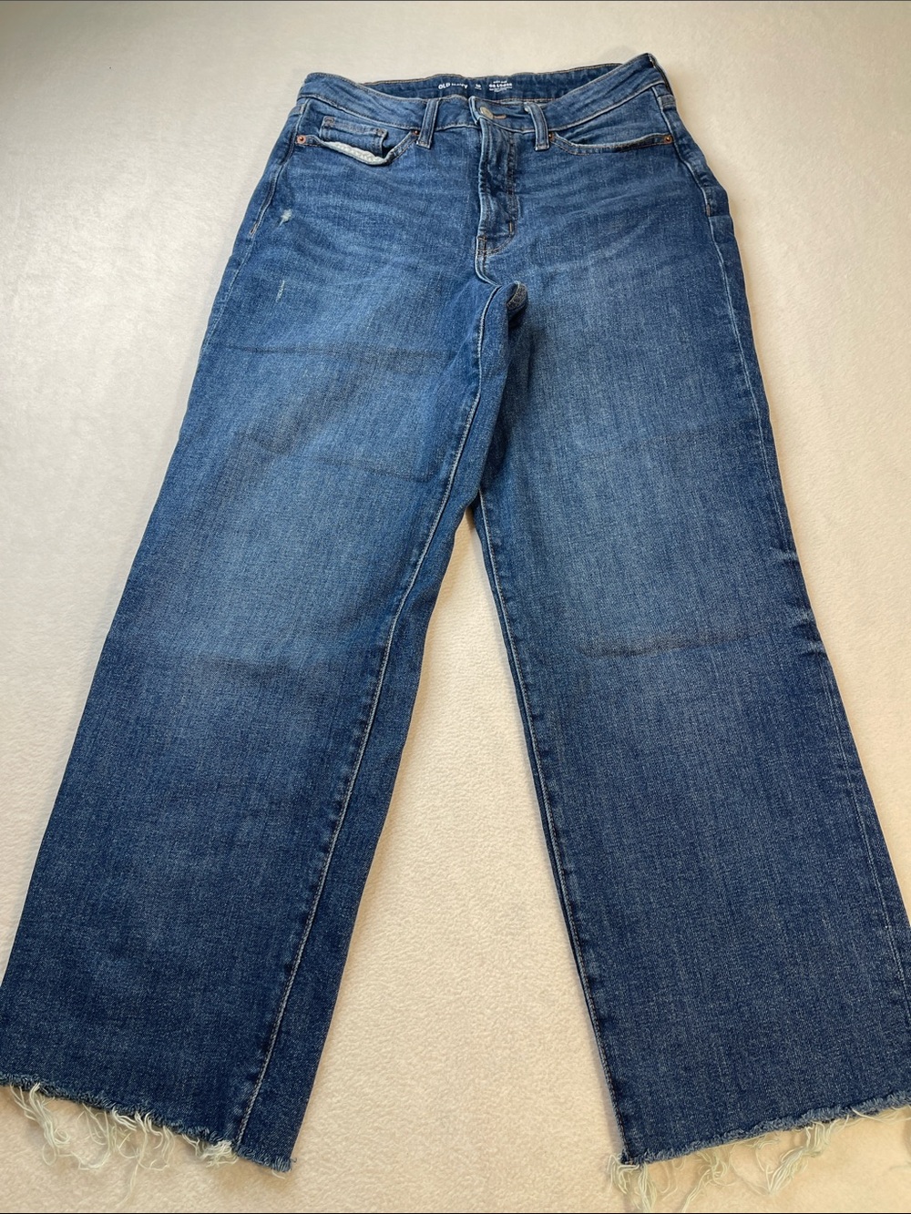Old Navy OG Loose High-Rise Jeans in Dark Blue Wash WOMENS SIZE 10 RAW HEM
